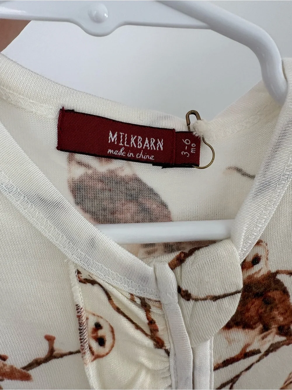 Milkbarn Cream Footed One-Piece with Brown Owl Print